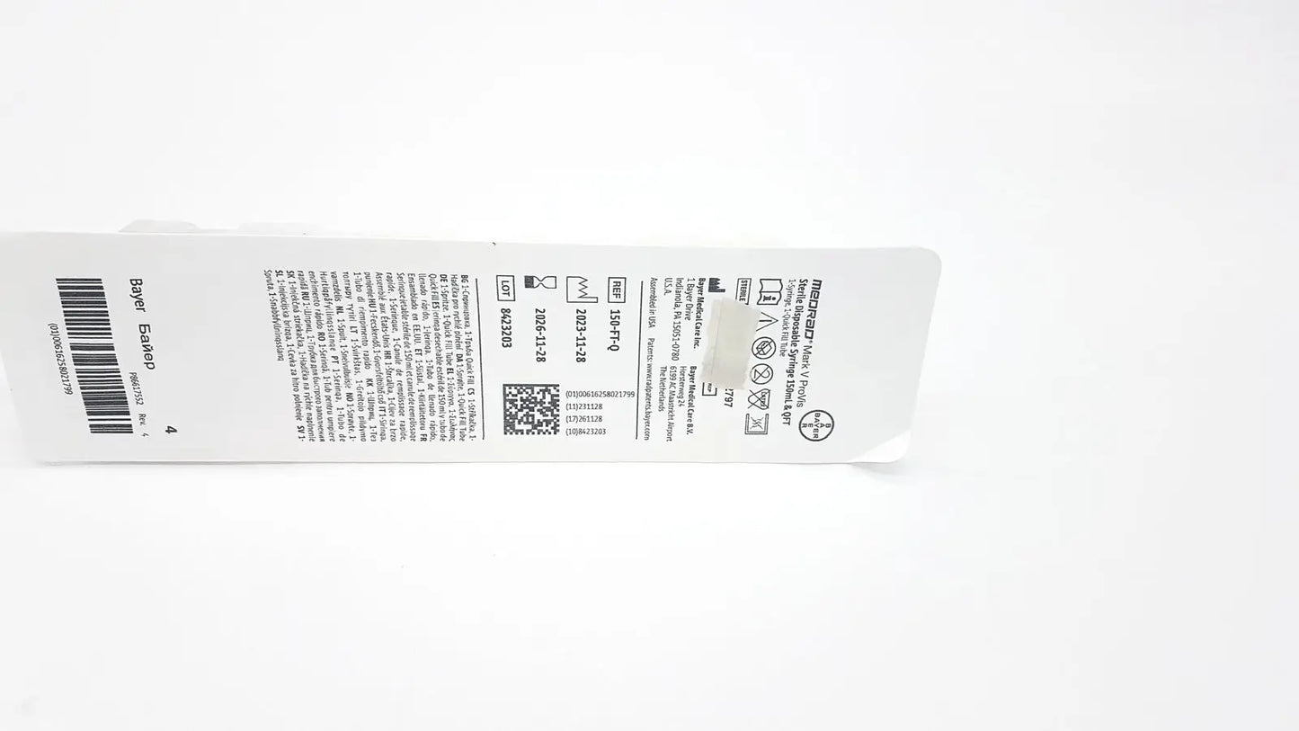 Medrad Mark V ProVis Sterille Disposable Syringe 150mL & QFT 150-FT-Q Exp. 2026 Disposable Syringe, second-hand product photo 4