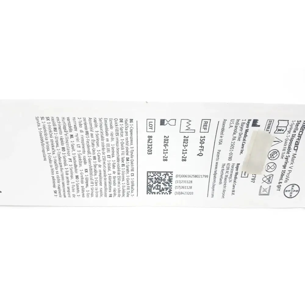 Medrad Mark V ProVis Sterille Disposable Syringe 150mL & QFT 150-FT-Q Exp. 2026 Disposable Syringe, second-hand product photo 6