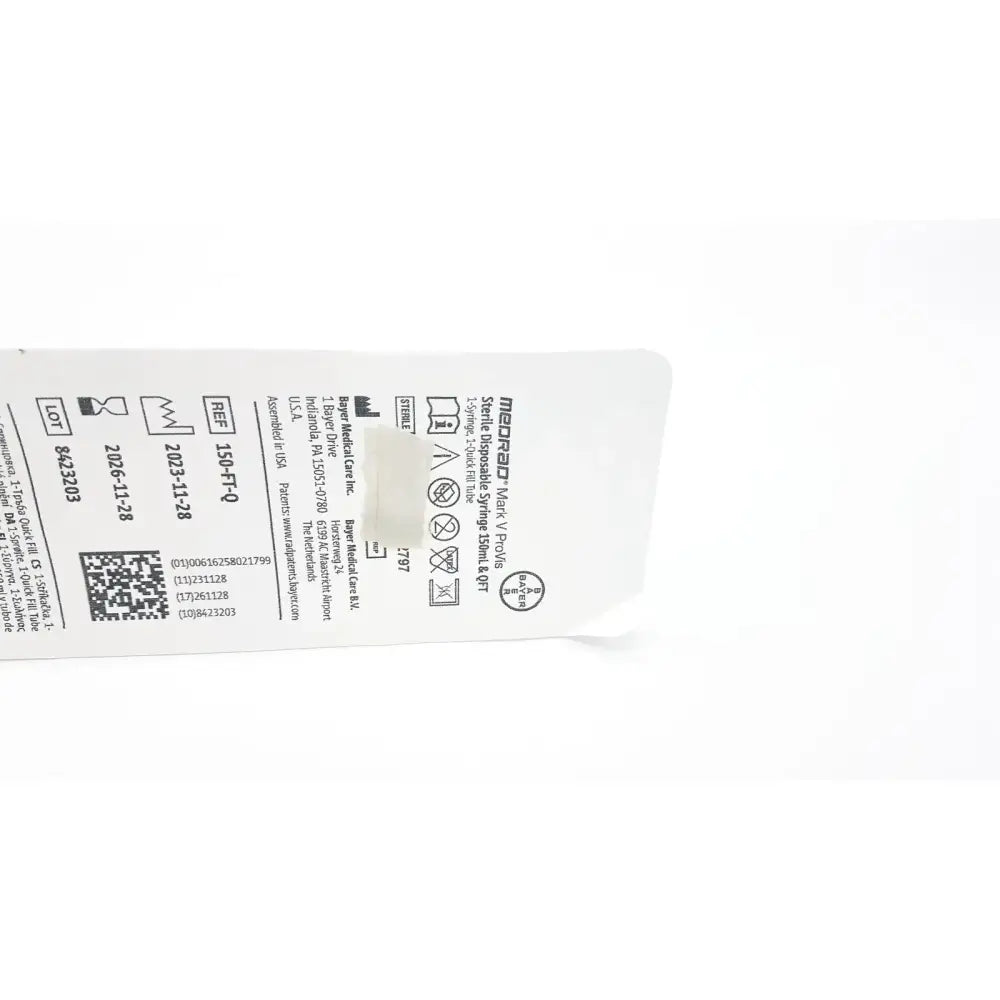Medrad Mark V ProVis Sterille Disposable Syringe 150mL & QFT 150-FT-Q Exp. 2026 Disposable Syringe, second-hand product photo 7