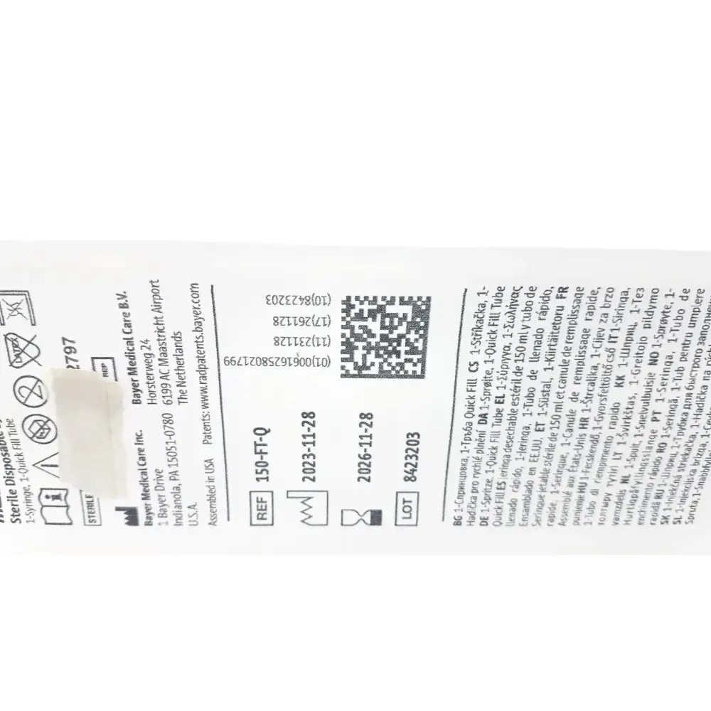 Medrad Mark V ProVis Sterille Disposable Syringe 150mL & QFT 150-FT-Q Exp. 2026 Disposable Syringe, second-hand product photo 2