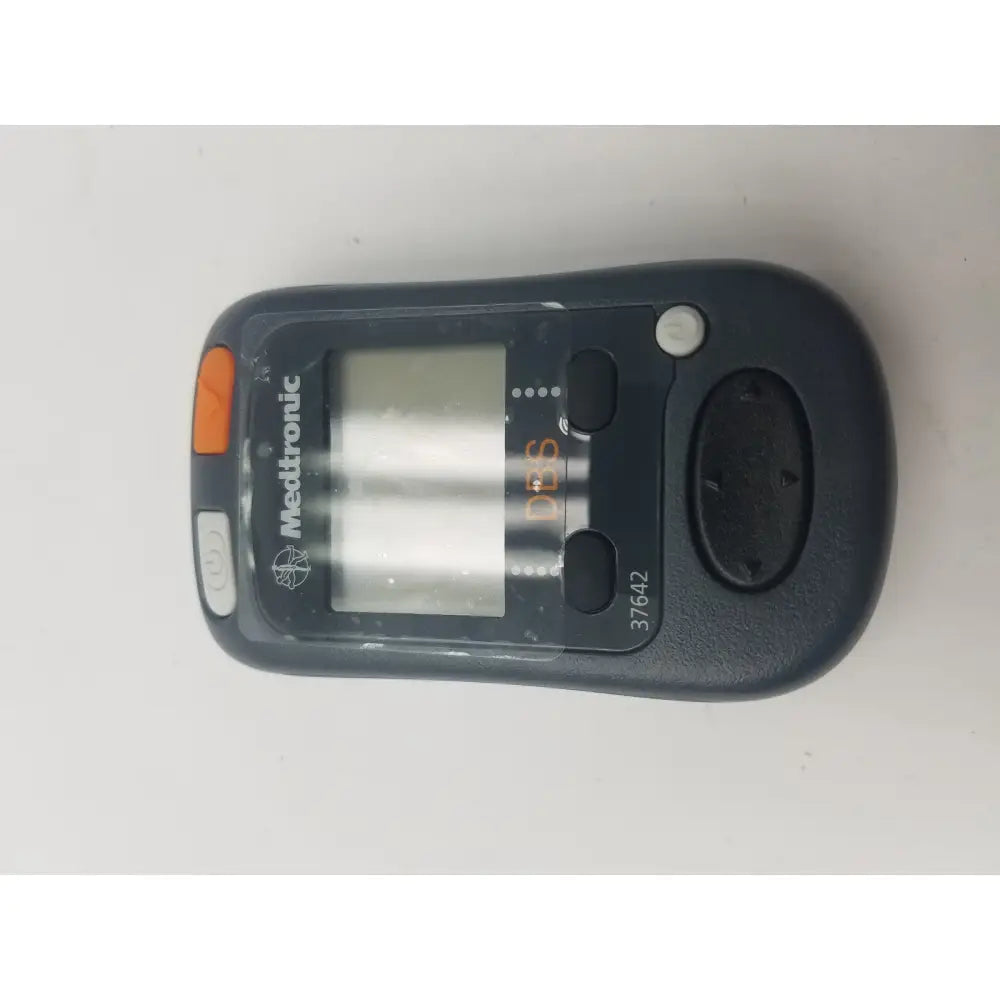 Black medtronic 37642 dbs patient programmer with orange and gray buttons for dbs patient device control
