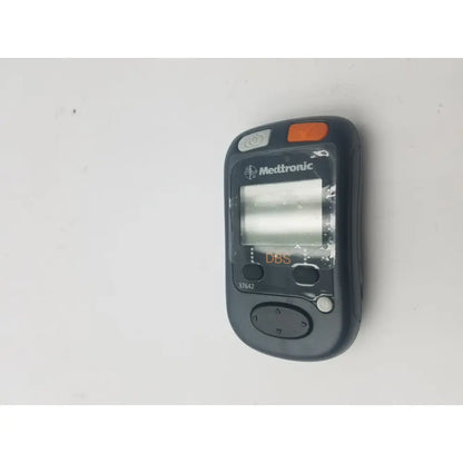 Medtronic 37642 dbs patient programmer in black with orange power button and screen designed for dbs patient use and reuse medical settings