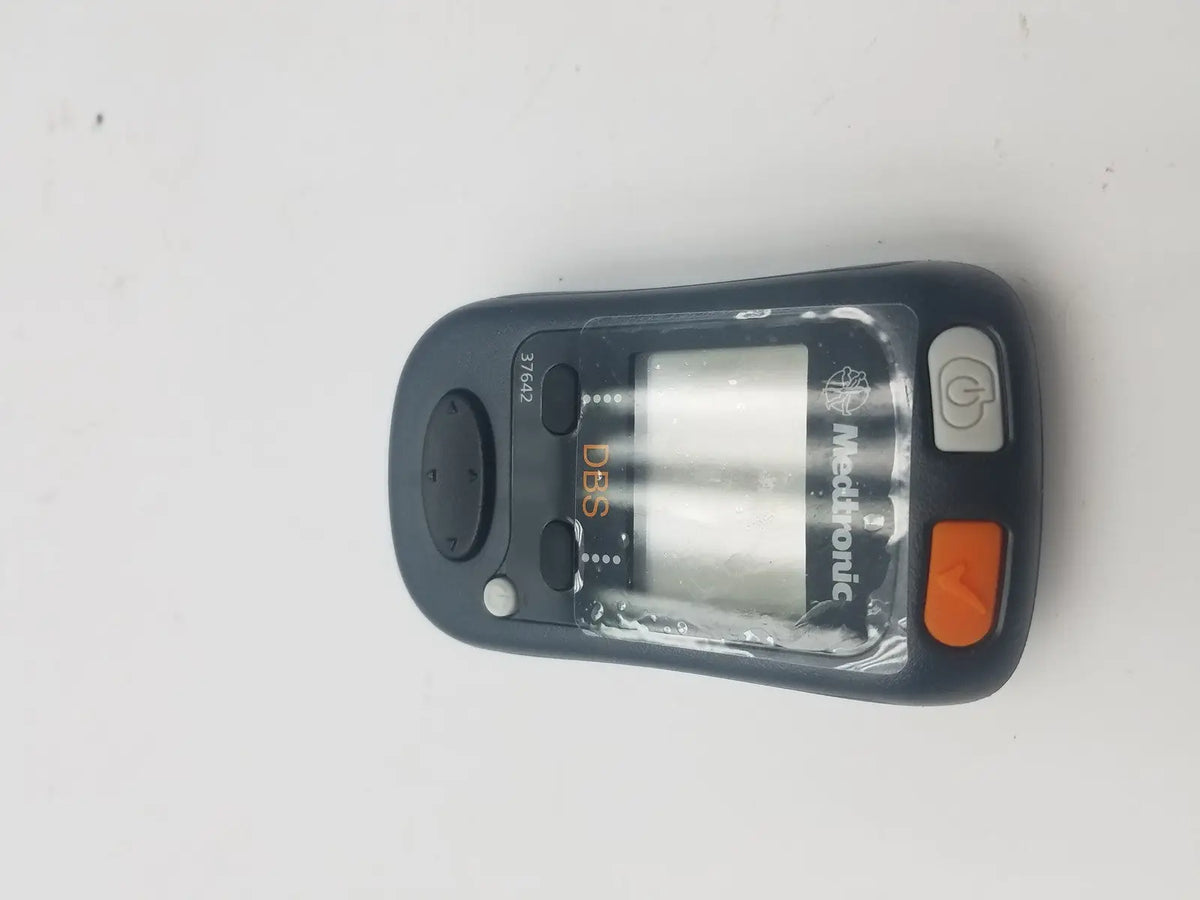 Black metronic dbs handheld barcode scanner with orange power button and clear cover for dbs patient programmer use