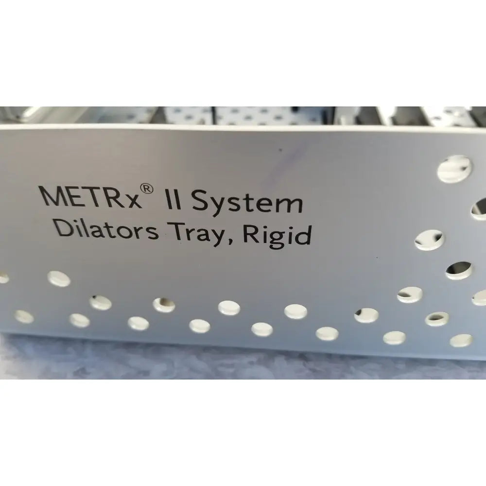 Medtronic 9568529 METRx II system rigid dilators tray silver metallic with perforated design for reuse medical sterilization trays