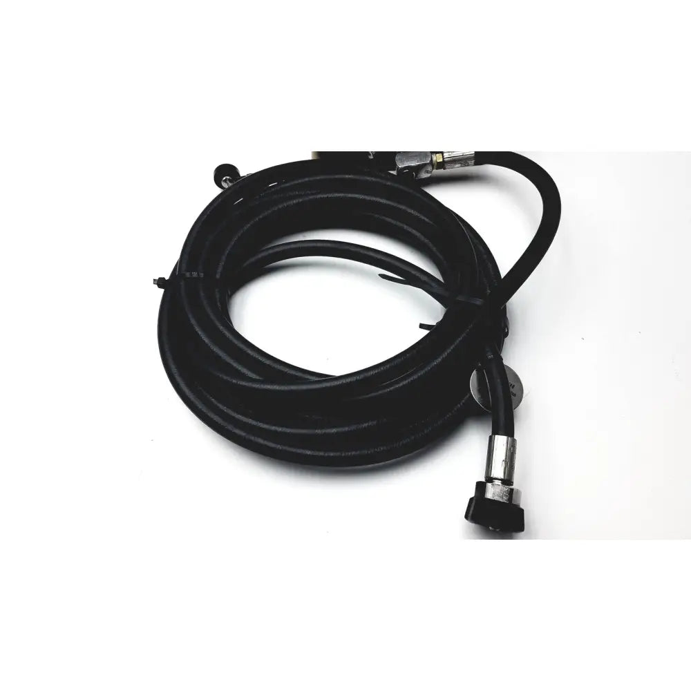 Black coiled hose with metallic connectors and circular label for medtronic midas rex legend gold pneumatic drill foot control unit