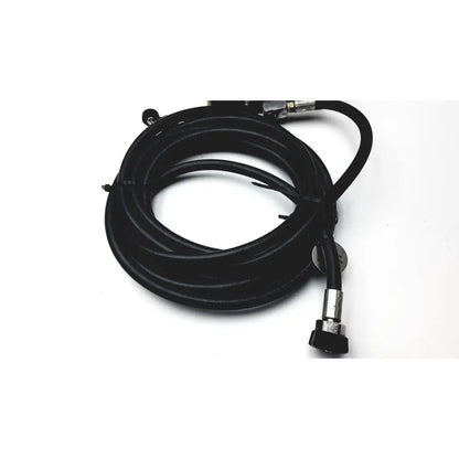 Black coiled hose with metallic connectors and circular label for medtronic midas rex legend gold pneumatic drill foot control unit
