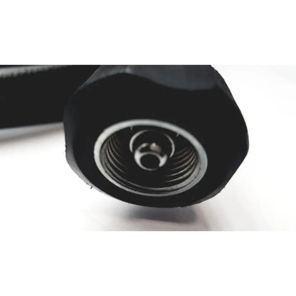 Black hexagonal rubber-coated threaded connector with metallic inner threading for midas rex legend gold foot control unit