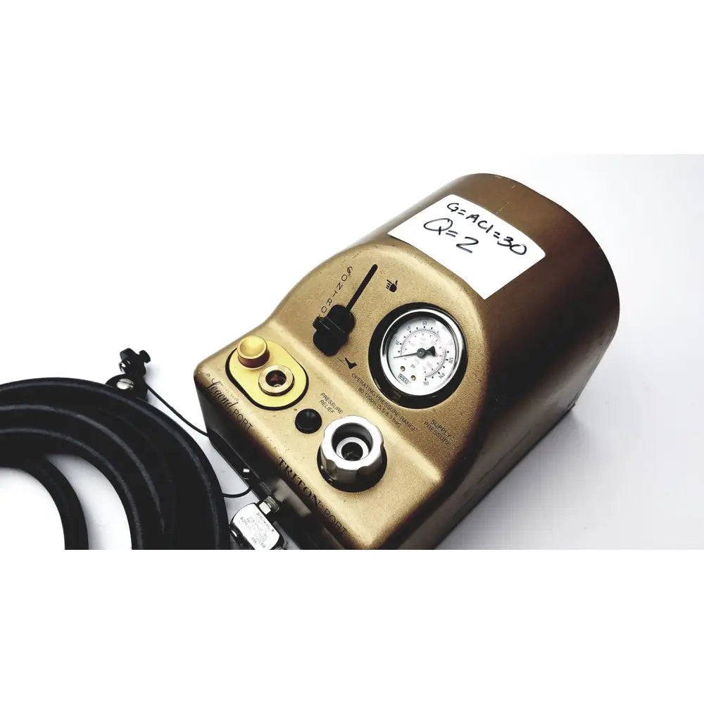 Medtronic a65535-07 midas rex legend gold pneumatic drill foot control unit in gold with pressure gauge and black hoses