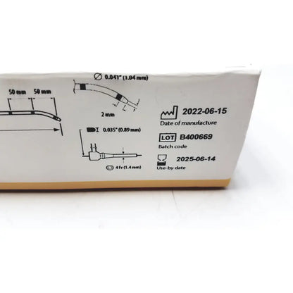 White cardboard packaging for medtronic acs-035-135trailblazer angled support catheter with printed diagrams and specifications