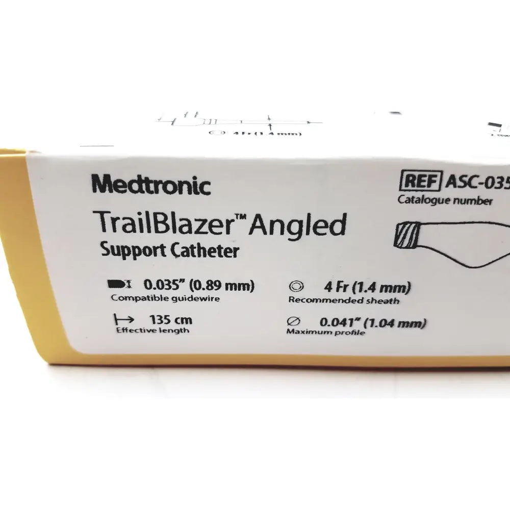 Medtronic acs-035-135 trailblazer angled support catheter in yellow and white packaging for reuse medical applications