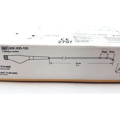 White cardboard box for medtronic acs-035-135 trailblazer angled support catheter with printed diagrams and specifications