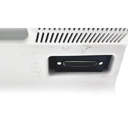 Black dvi-i digital video port on white plastic casing of medtronic nim-response 3.0 reuse medical device back side