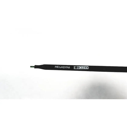 Black megadyne e-z clean laparoscopic electrosurgical instrument cable with metallic tip and white printed branding