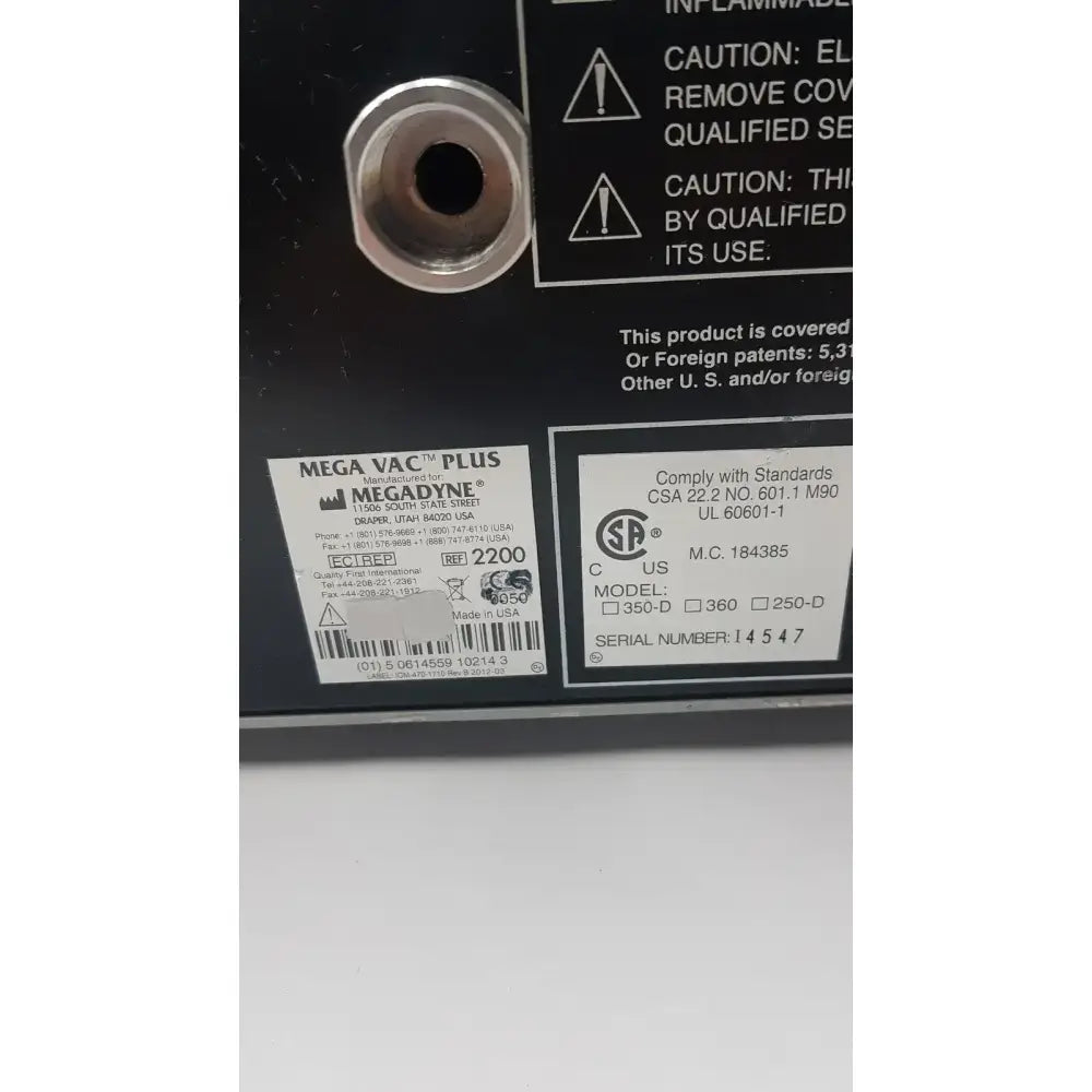 MegaDyne Mega VAC-PLUS Smoke Evacuator Ref 2200 Surgical Smoke Evacuator, second-hand product photo 11