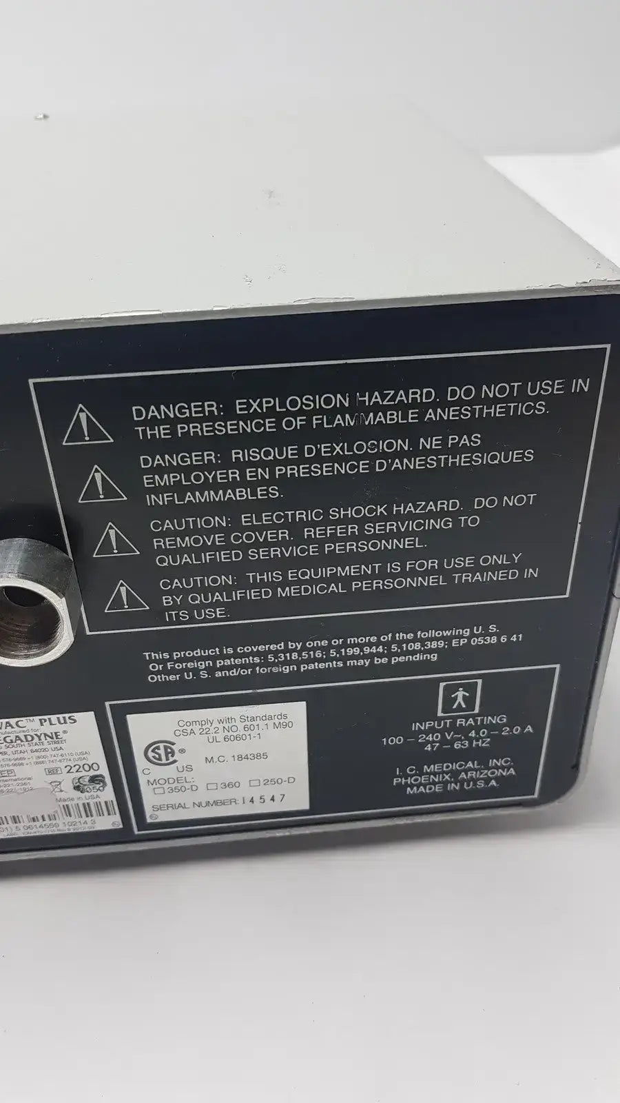 MegaDyne Mega VAC-PLUS Smoke Evacuator Ref 2200 Surgical Smoke Evacuator, second-hand product photo 9