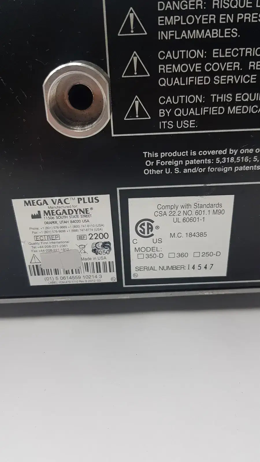 MegaDyne Mega VAC-PLUS Smoke Evacuator Ref 2200 Surgical Smoke Evacuator, second-hand product photo 12