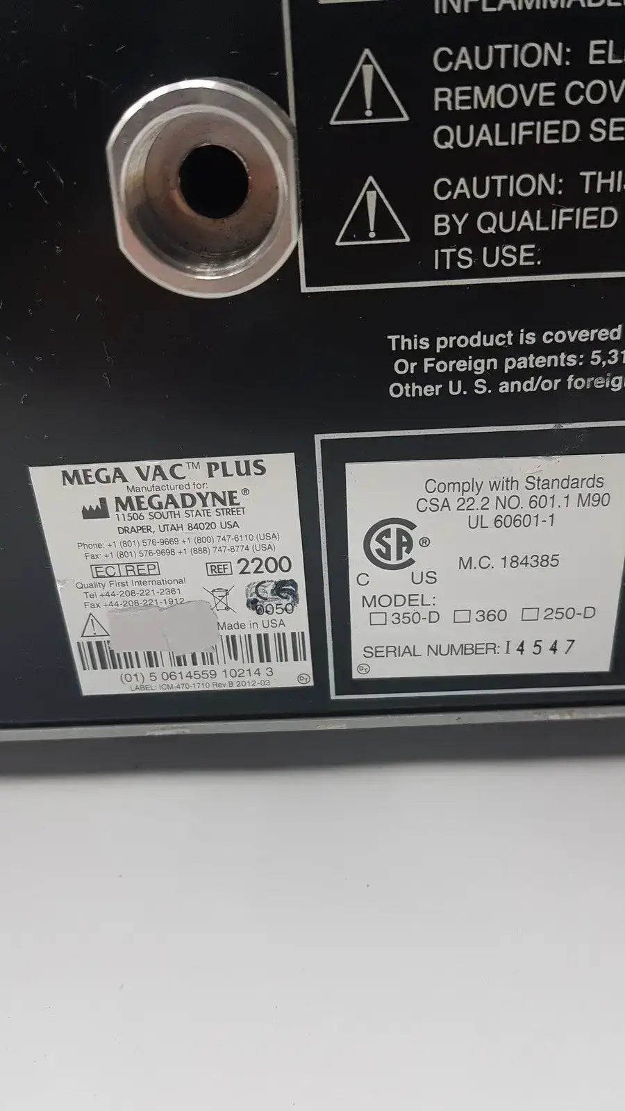 MegaDyne Mega VAC-PLUS Smoke Evacuator Ref 2200 Surgical Smoke Evacuator, second-hand product photo 11