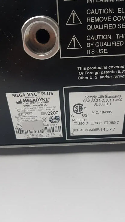 MegaDyne Mega VAC-PLUS Smoke Evacuator Ref 2200 Surgical Smoke Evacuator, second-hand product photo 11