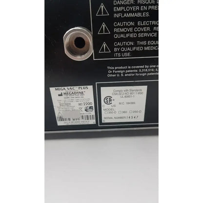 MegaDyne Mega VAC-PLUS Smoke Evacuator Ref 2200 Surgical Smoke Evacuator, second-hand product photo 12