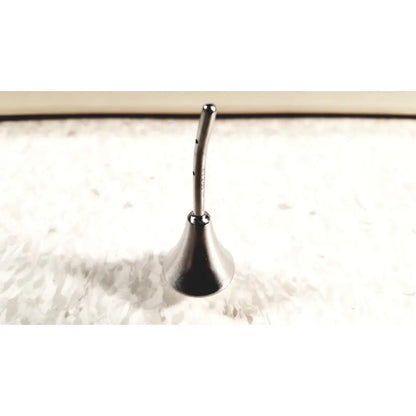 Silver-colored metal nozzle with curved slender stem and flared base of mhi instruments minilap uterine manipulator