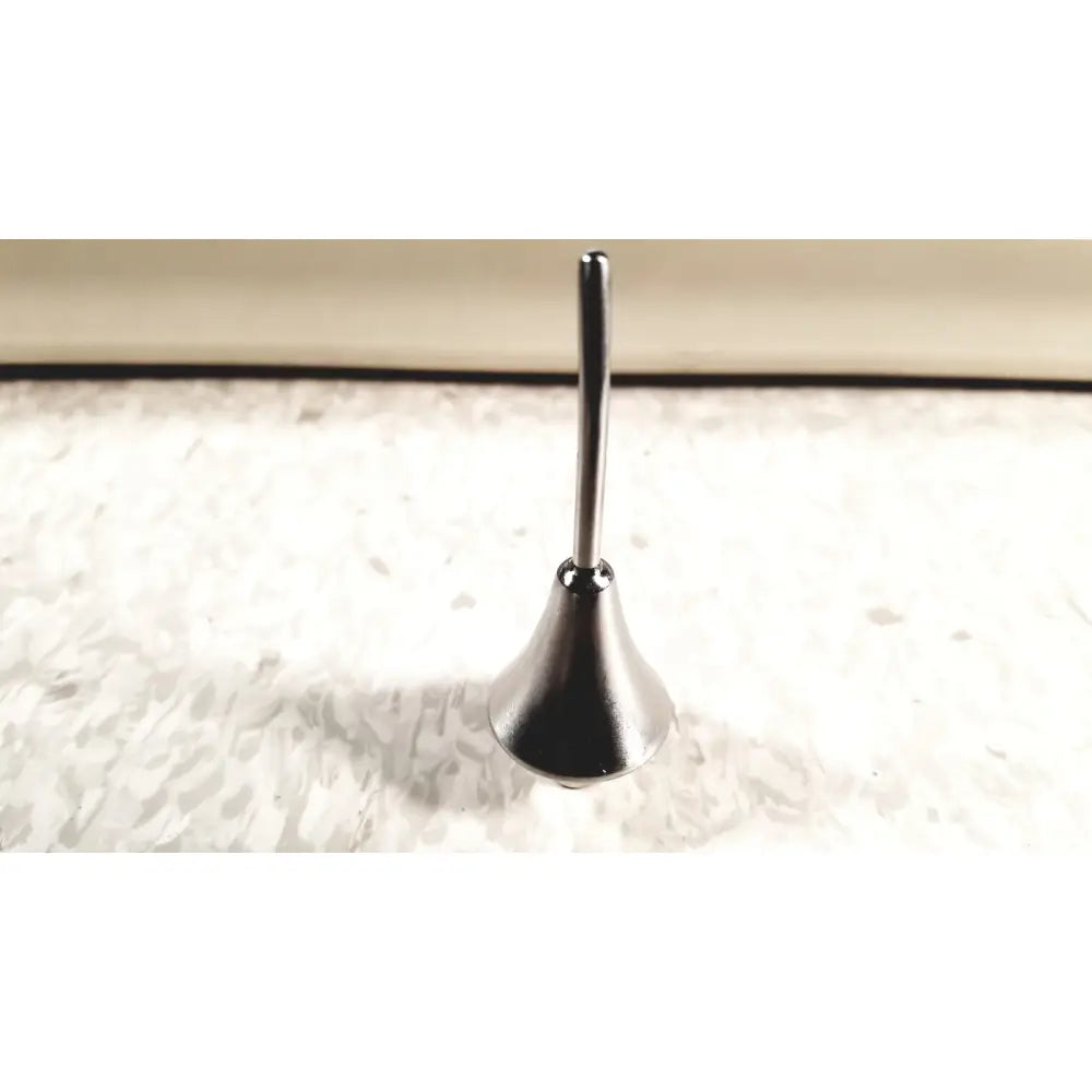 A sleek metallic silver mhi instruments minilap uterine manipulator with conical body and slender stem for chromotubation