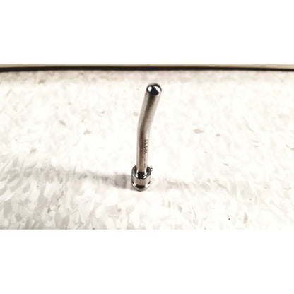 A sleek metallic mhi instruments minilap uterine manipulator with curved shaft and rounded tip for chromotubation use