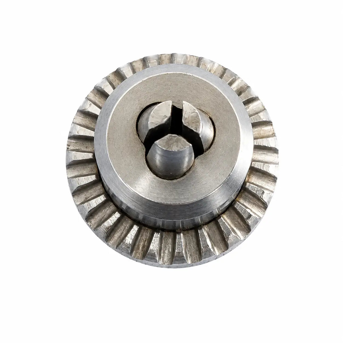 Silver metallic jacobs driver chuck module with keyed shaft and serrated edge for orthopedic surgical use