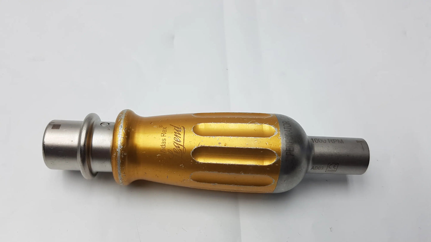 Gold-colored textured handle with metallic finish and engraved branding on midas rex legend 1000 rpm ad03 perforator driver