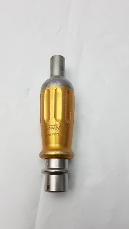 Gold-colored textured handle with silver metallic ends and engraved branding on midas rex legend 1000 rpm ad03 perforator driver