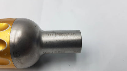 Metallic cylindrical exhaust manifold with gold end cap and engraved lot number for midas rex legend 1000 rpm perforator driver