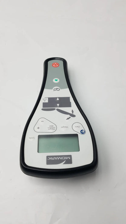 Midmark QE wireless hand remote control is a black and gray handheld device with digital display for remote control use