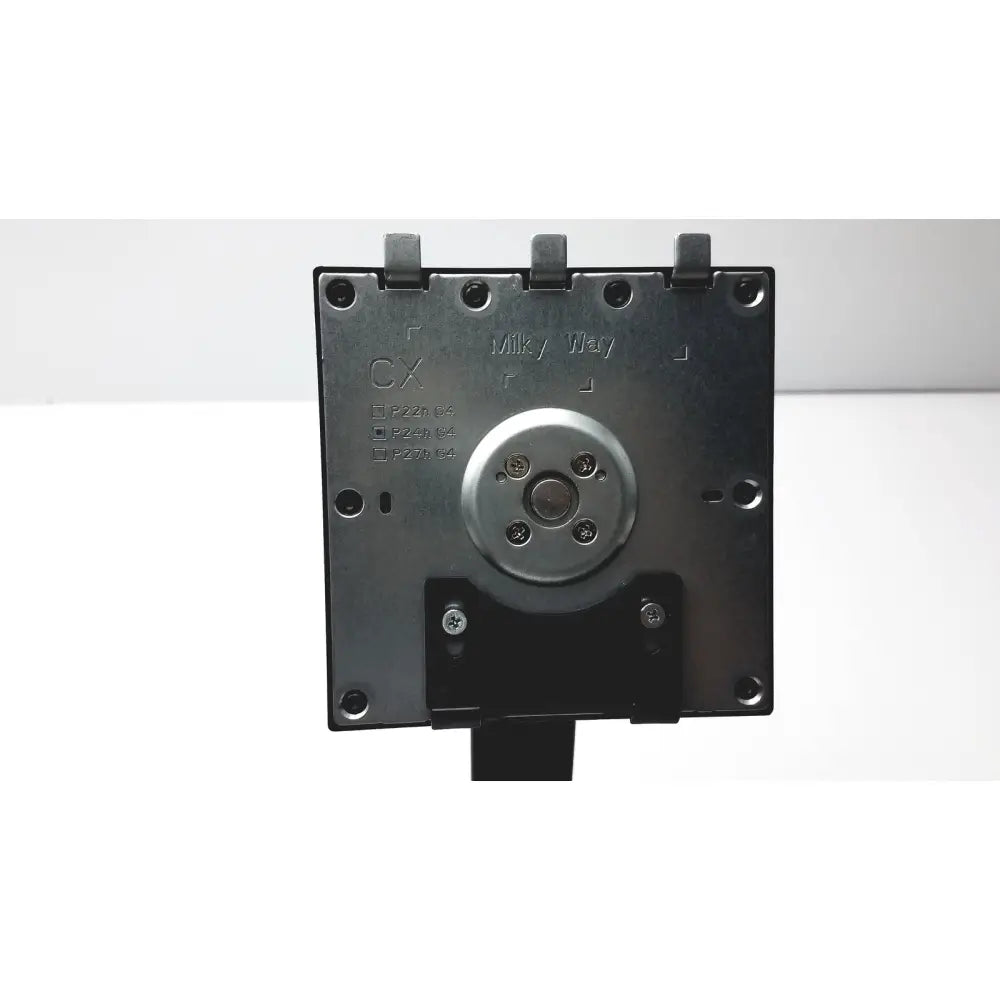 Black rectangular milky way cx p24h g4 monitor stand with silver circular center and mounting hardware no base