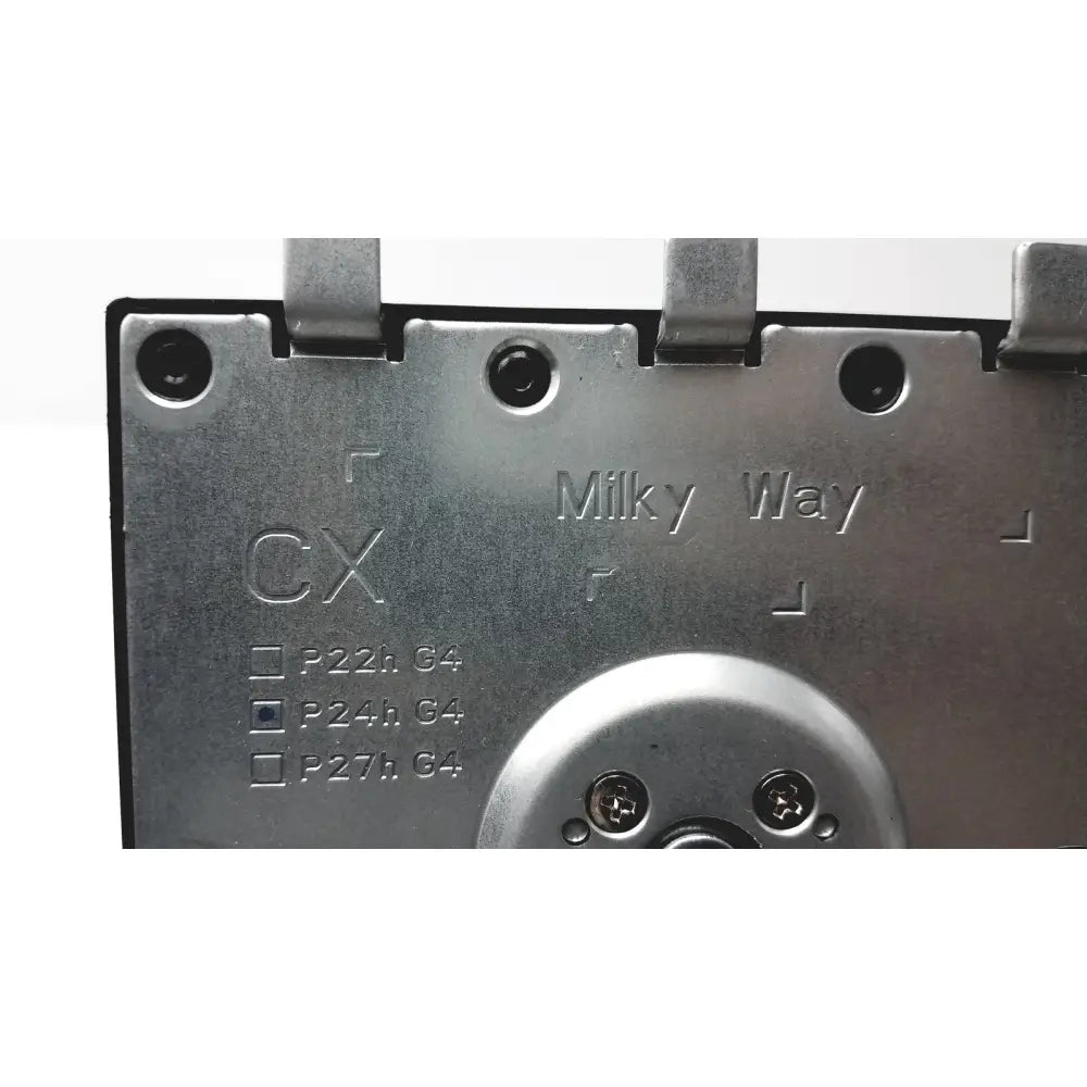Silver metallic p24h g4 monitor stand with engraved cx and milky way featuring three power options grid layout