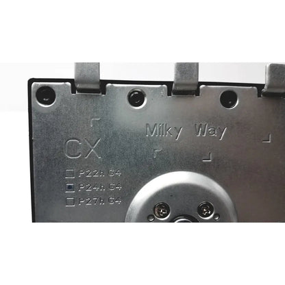 Silver metallic p24h g4 monitor stand with engraved cx and milky way featuring three power options grid layout