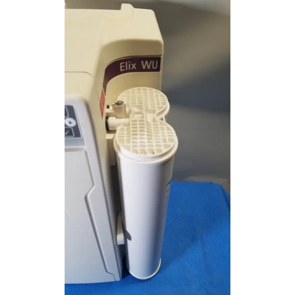White cylindrical water filter cartridges with grid-patterned top for millipore elix essential 5 uv water purification system