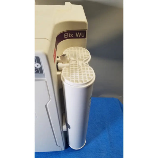 White cylindrical water filter cartridges with grid-patterned top for millipore elix essential 5 uv water purification system