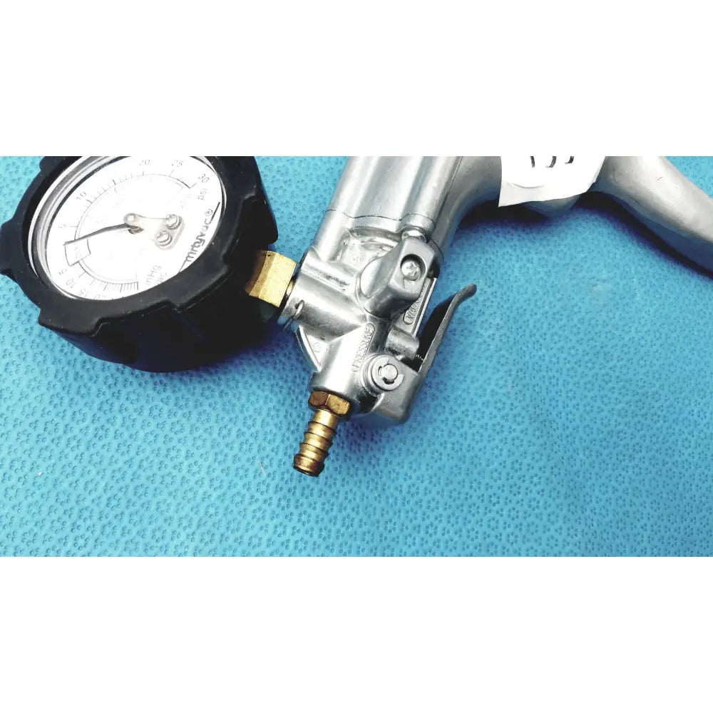 Silver air blow gun with black pressure gauge and brass fittings from mityvac mv8500 elite automotive kit