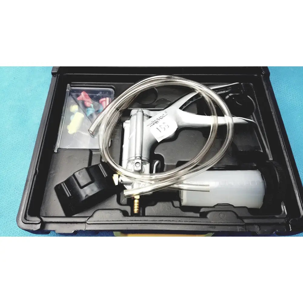 Silver and black air-powered suction tool with clear tubing branded tianheng in mityvac mv8500 elite automotive kit