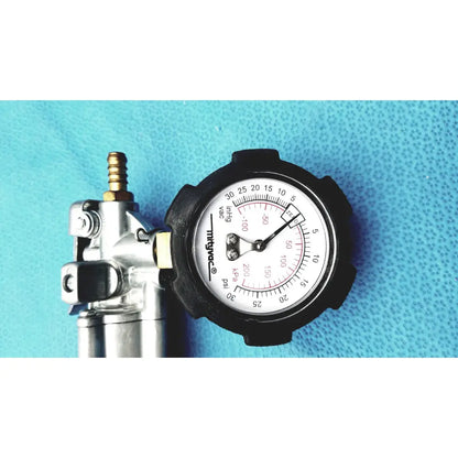 Black-rimmed pressure gauge with white face and silver housing from the mityvac mv8500 elite automotive kit