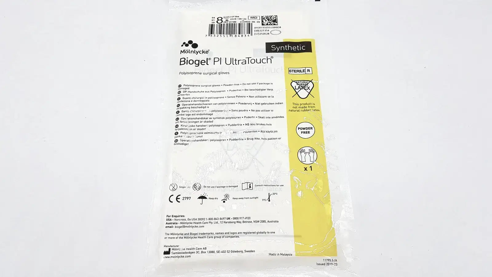 Molnlycke Biogel PI UltraTouch G Size 8 Box/50 EXP 05/2025 REF 71-41180 Surgical Gloves, new product photo 6