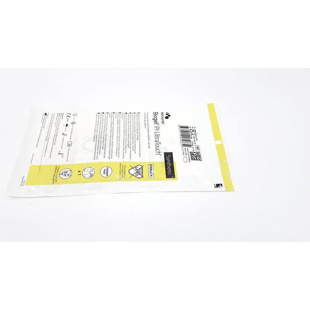 Yellow and white packaged molnlycke biogel pi ultratouch medical gloves ultratouch g size 8 box of 50 exp 09 2025
