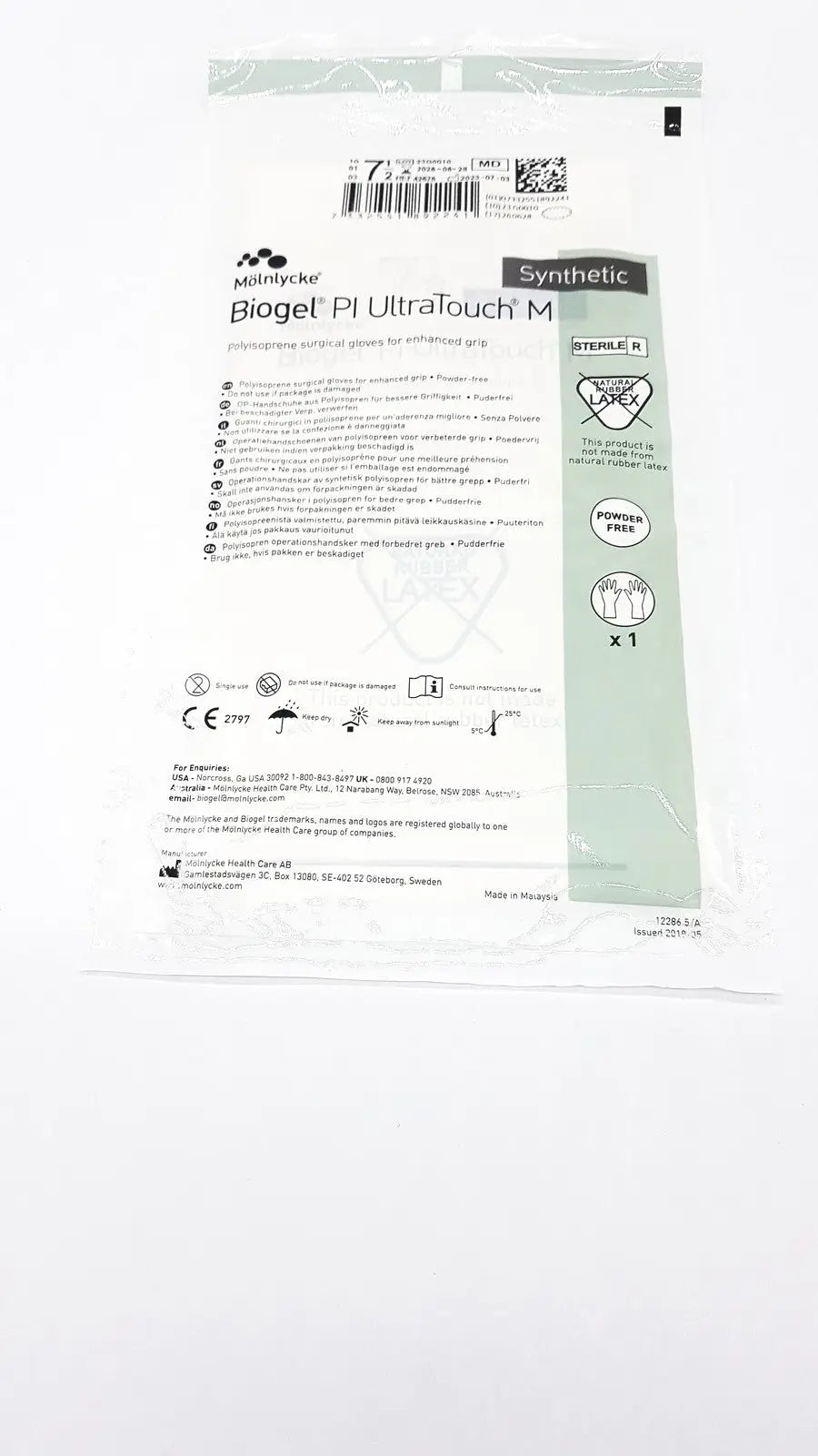 Molnlycke Biogel PI UltraTouch M Ref: 71-ML-42675 Qty 50 Pairs Size 7 1/2 Surgical Gloves, new product photo 7