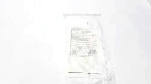 A clear plastic bag with white medical iv fluid bag and printed instructions for molnlycke biogel pl surgical gloves 6 1/2