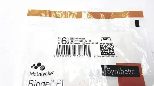 Molnlycke biogel pl surgical gloves 6 1/2 package displaying synthetic medical dressing biogel pl surgical product