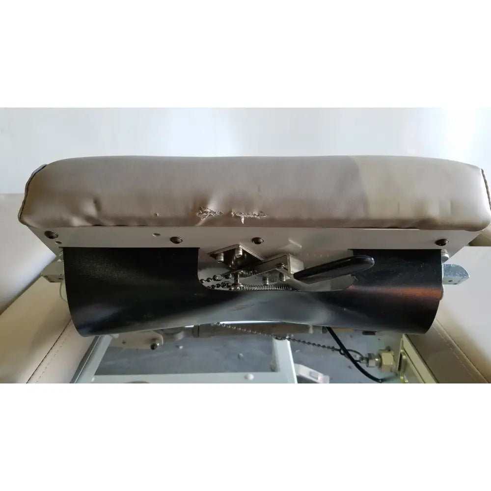 Beige upholstered mpi imaging table model 251 echo table seat with metal frame and black curved base featuring TH2 handset