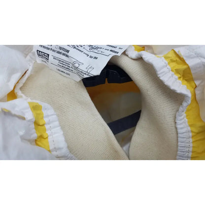 Beige and yellow msa yellow safety respirator s-cap hood with elasticated cuffs for protective use