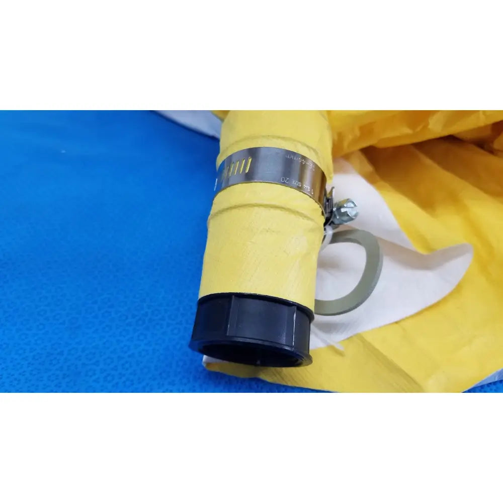 Msa yellow safety respirator hose in yellow with black end cap and metal clamps for secure fit and durability