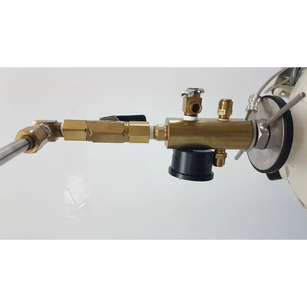 Mve lab 10 liter liquid nitrogen dewar featuring gold brass pipe assembly with black plastic fittings and silver component