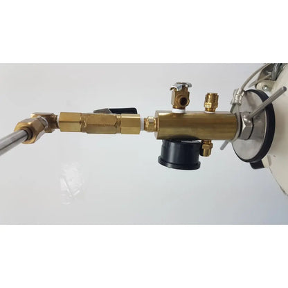 Mve lab 10 liter liquid nitrogen dewar featuring gold brass pipe assembly with black plastic fittings and silver component