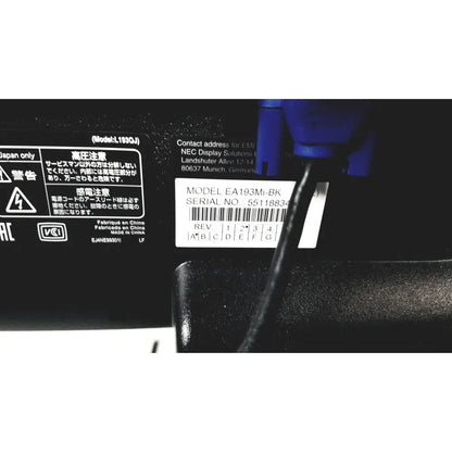Black nec ea193mi-bk monitor label with white text and barcode on back of natus neurology nicolet edx base system with cart
